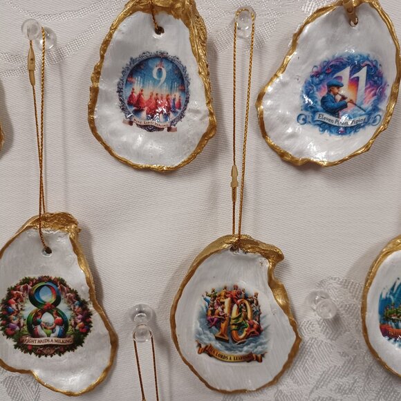 Glorious Gold #4 12 Days of Christmas Oyster Shell Ornaments + 2 Bonus Ornaments - Picture 4 of 12